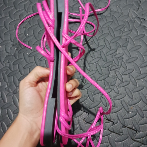 Women Fuschia Pink Lace Up Flat Sandals - Picture 6 of 10